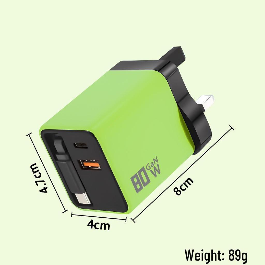 Dual Port Foldable GaN Charger with Retractable Cable for Fast Charging Apple, Huawei, Xiaomi Devices