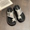 Thick-bottomed Casual Cover Toed Rhinestone Slippers Women's 2025 Summer New Super Fire Beach Versatile Lace One-word Cool Slippers