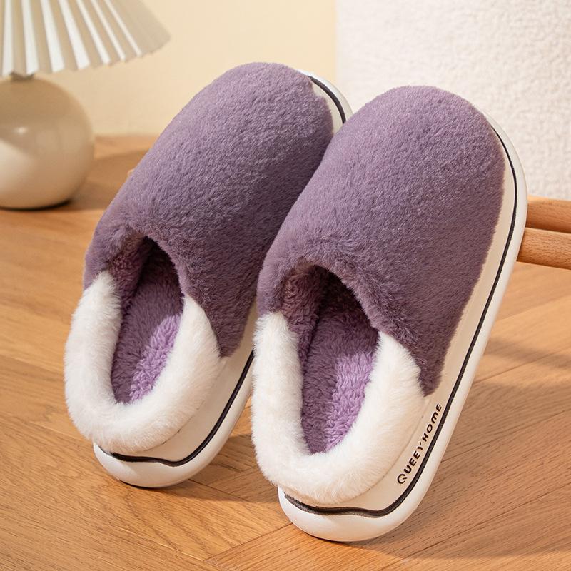 

Модные пушистые тапочки для женской уличной осени и зимы, новые стили, домашние тапочки из хлопка на толстой подошве, zapatillas de mujer 36-37 фиолетовый