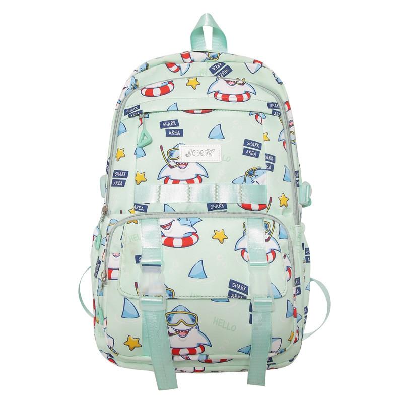 Cute Cartoon Shark Swimming Circle Star Pattern Student Backpack For School Use