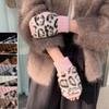Hands Free Warm Knitted Gloves Thick Half Finger Gloves Fashion Leopard Print Gloves  For Women