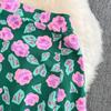 Seaside Holiday Suit Women's Neck Slim Short Top Two Piece Set High Waist Floral Split Skirt Summer New