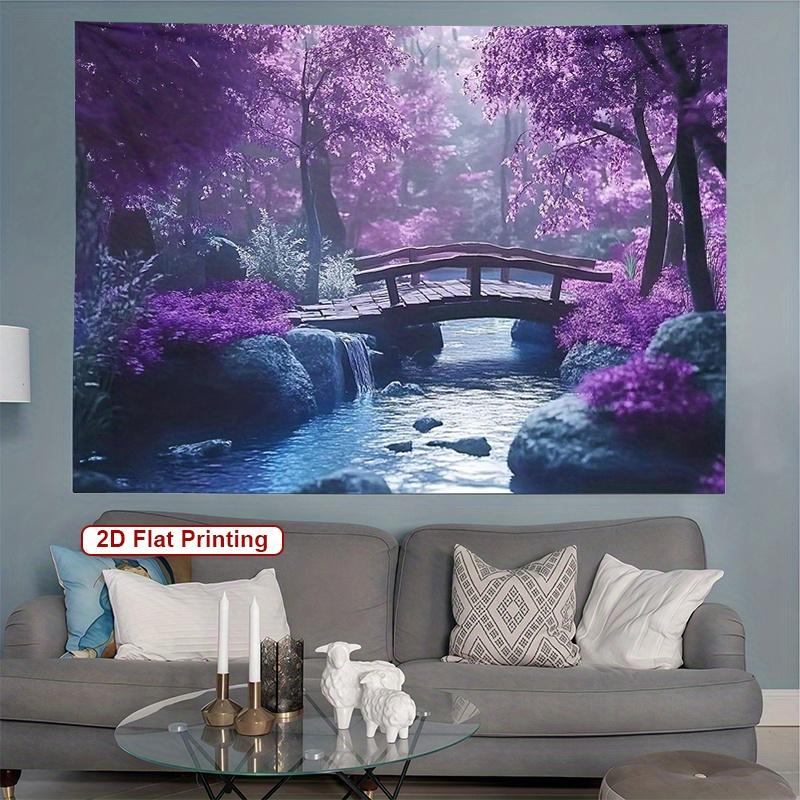 

Purple Forest Scene Tapestry Bridge and Waterfall Landscape Fantasy Garden Wall Hanging for Bedroom or Dorm Decor 74x94cm(29x37in)
