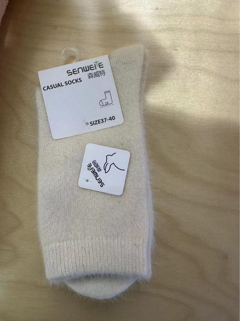 Yuanrunjia Women's Thick Wool Mid-Tube Rabbit Fur Socks - Warm & Soft Korean Style for Autumn/Winter