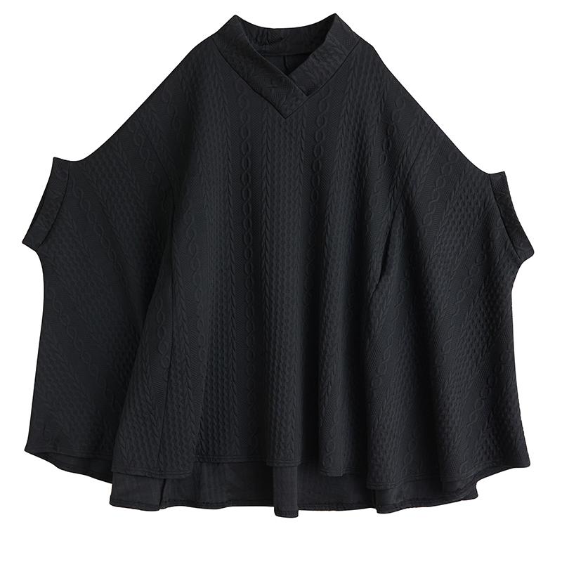 DIMANAF 2025 Podzim Zima Nadměrná velikost Košilové šaty Dámské Dlouhý rukáv Vintage Dámské Volné topy Pulovr Černá