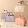 Portable Puffy Make Up Organizer Case Bag Removable Cosmetic Pouch Small Toiletry Bag with Clear PVC PU Leather Handle