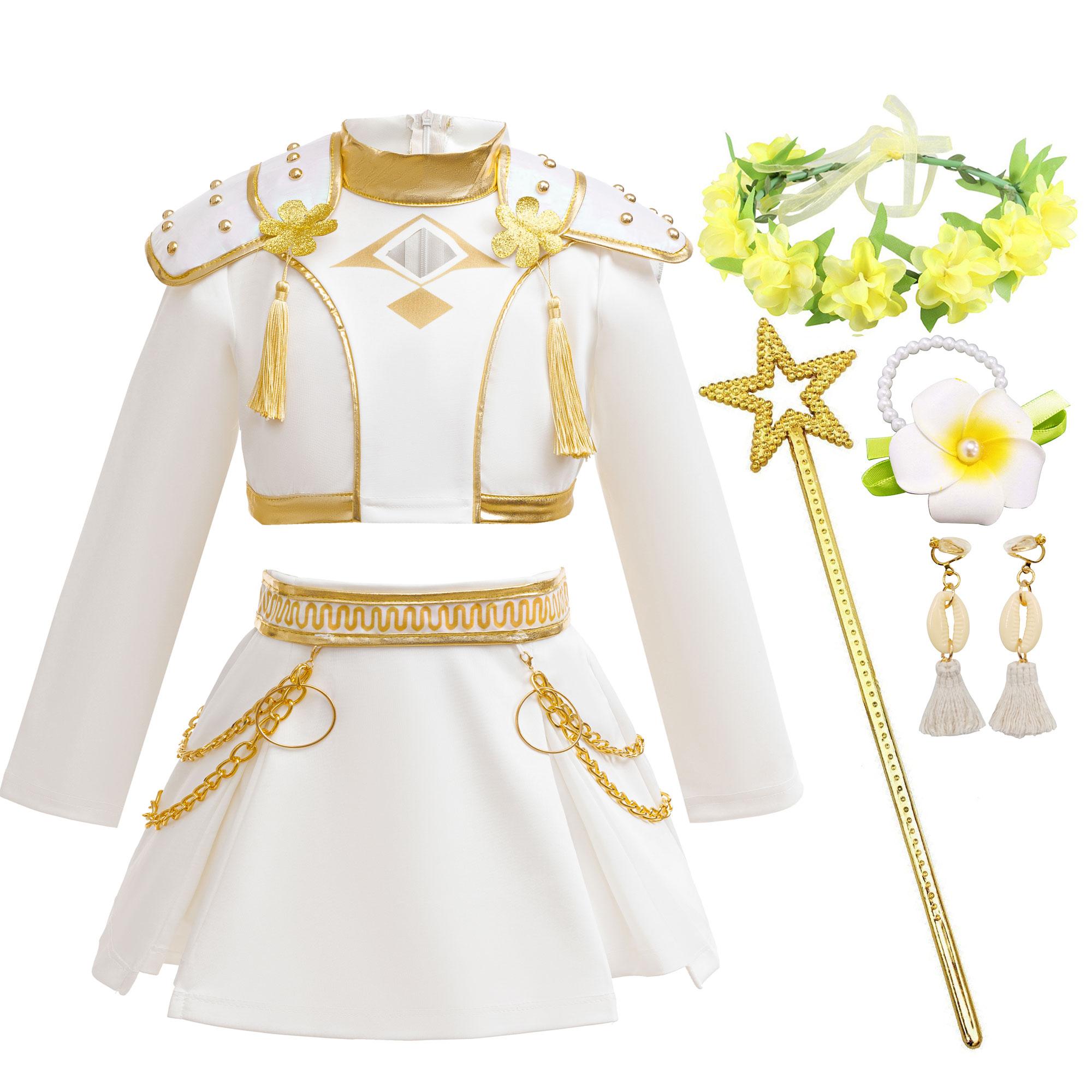 Robe de Fête Carnaval Halloween Filles Jeu de Rôle Mode Groupe Costume Blanc Costume de Scène Manches Longues Robe 3 pièces 110 3-4year