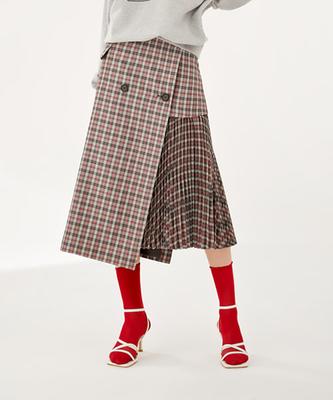 Denivel Asymmetrical Pleated Skirt (Check)