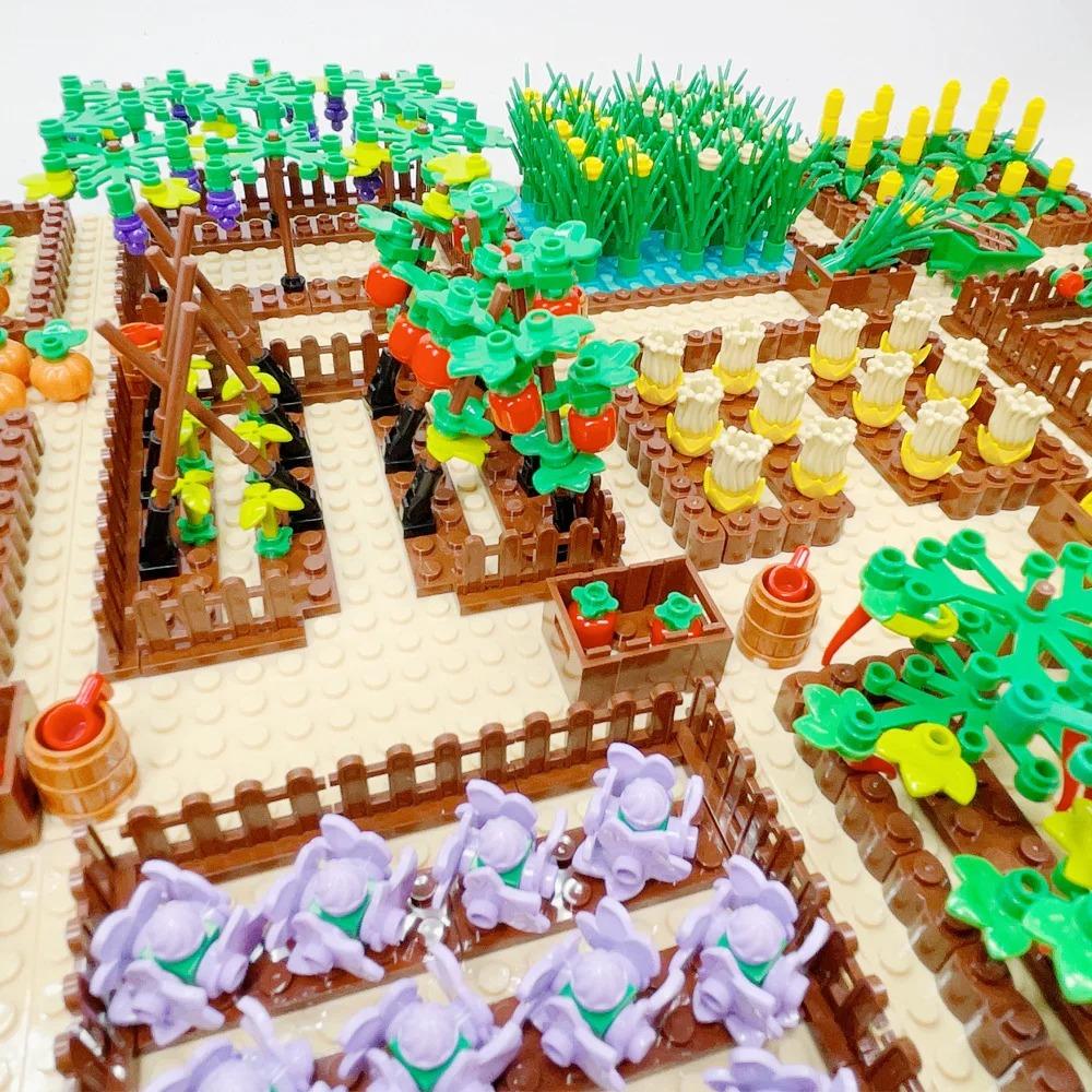 MOC Farm Set Stavebnice Plodina Rostlina Dýně Konírna Kráva Kruh Zvířata Město Pohled na ulici Kostky Model Hračky