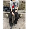 Primary Color Red Diagonal Buckle Jeans Men's Straight Loose Cleanfit Retro Washed Slightly Wide Leg Pants