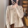 Women's Soft Breeze Polo Knit Cardigan - Lapel, Solid Color, Loose Fit, Slimming, Soft Texture, Long Sleeve Sweater Top.