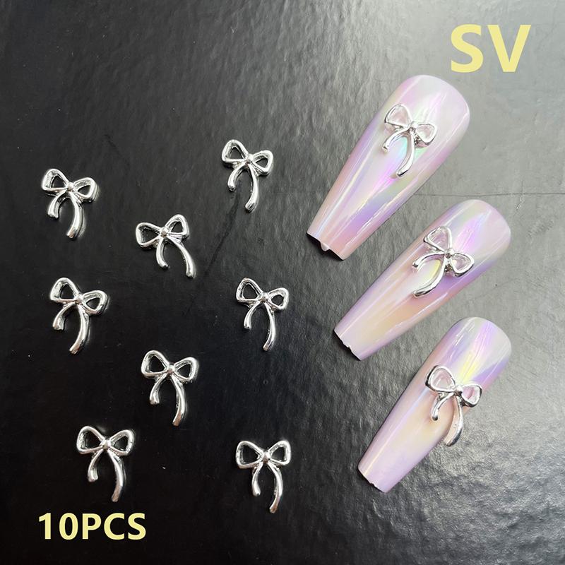 

10 шт. розовые белые ленточные банты для ногтей корейские красные детали украшения для ногтей кавайные аксессуары принадлежности для маникюрного дизайна серебряный
