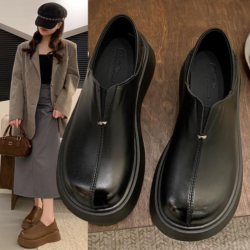 Women's Casual Shoes Thick Heel Round Head One Kick Woman Shoes Outdoor Anti-slip Solid Color Fashion Spring New Zapatos Mujer