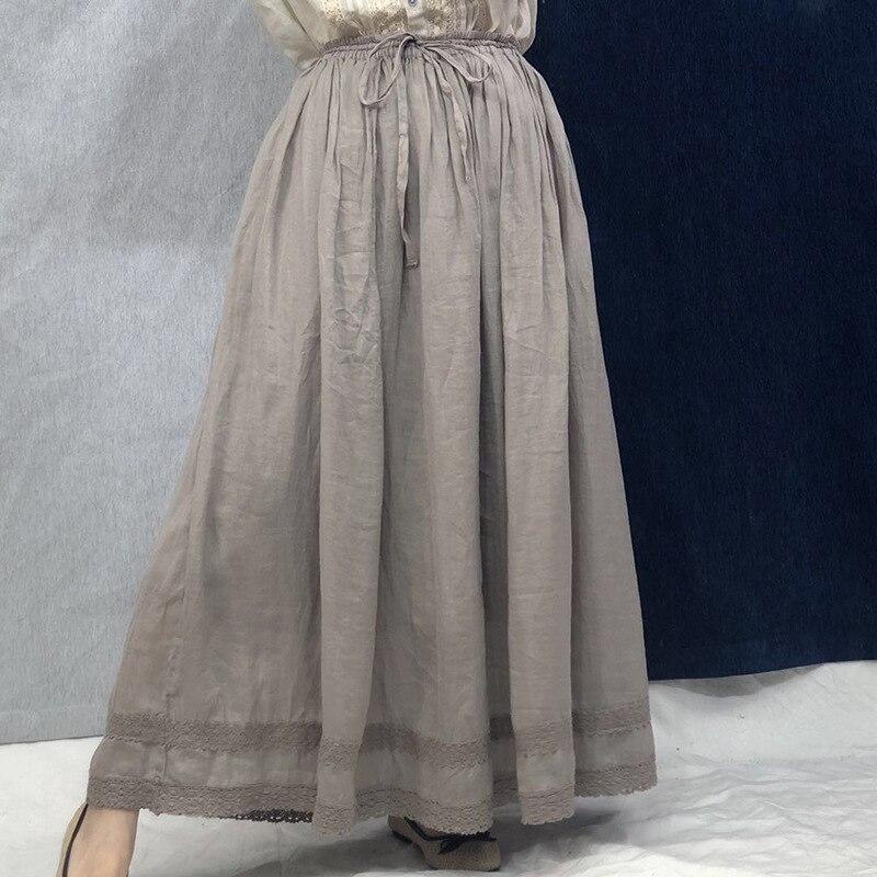 Johnature Fuste Broderie Vintage In Toamna Cravata Taie Elastica Femei Fuste
