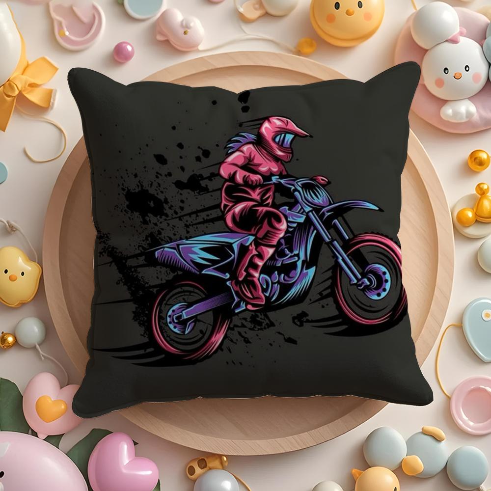 Cartoon Motorcycle Pillow Case Soft Plush Fabric Double-Sided Printed Cushion Cover Warm Winter Sofa Pillow Case
