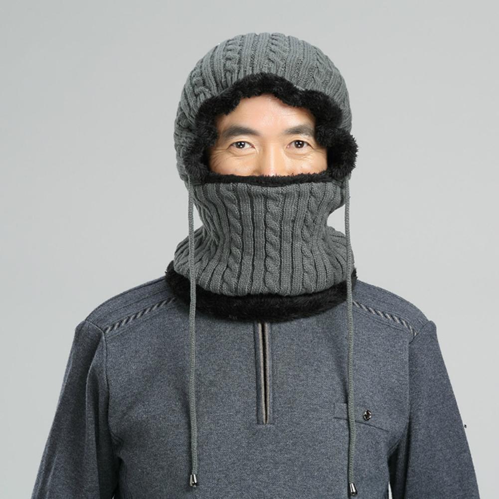 Women Men Thickening Knitted Warm Fleece Lining Scarf Conjoined Cap for Autumn Winter