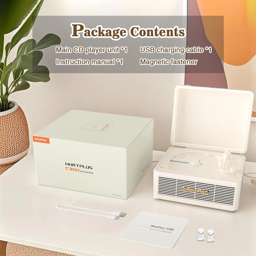 WhatPlus C300 Retro CD Player with High Resolution Sound Quality Bluetooth Stereo Audio Player Retro Portable Outdoor Speaker