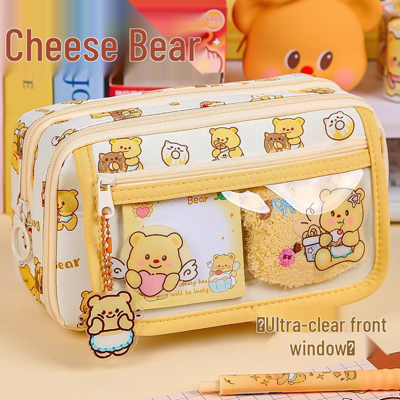 Butter Bear Large Capacity Transparent Pencil Case - Popular Style for Junior High and Elementary School Girls