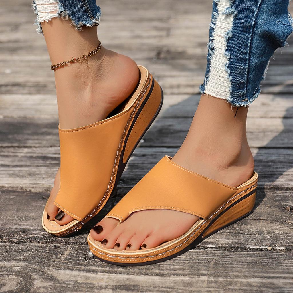 Formal Sandals For Women Wedge Heel Thick Soled Flip Flops Fashionable And Casual Solid Color Beach Wear Soft Sandals For Woman