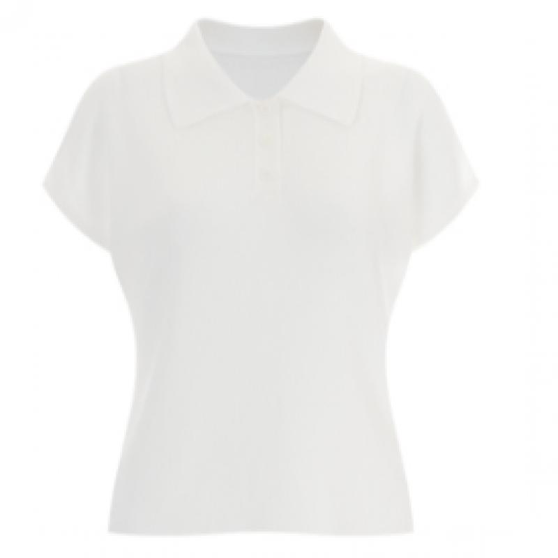 Shop   Women Collar Neck BuTTon Half Open Cap Sleeve KniT T shirT Black Bom Wkn 