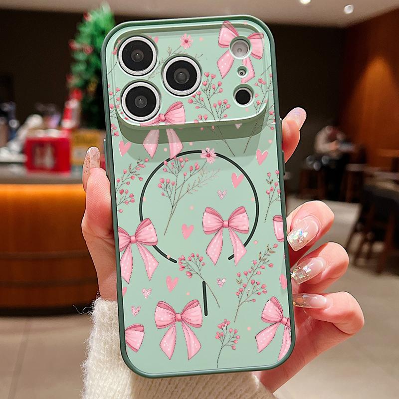 Pink Bowknots Floral Pattern For iPhone 17 Pro Max Funda iPhone 16 15 14 13 Pro Max Skin Feeling Magnetic For Magsafe Shockproof Bumper Cover
