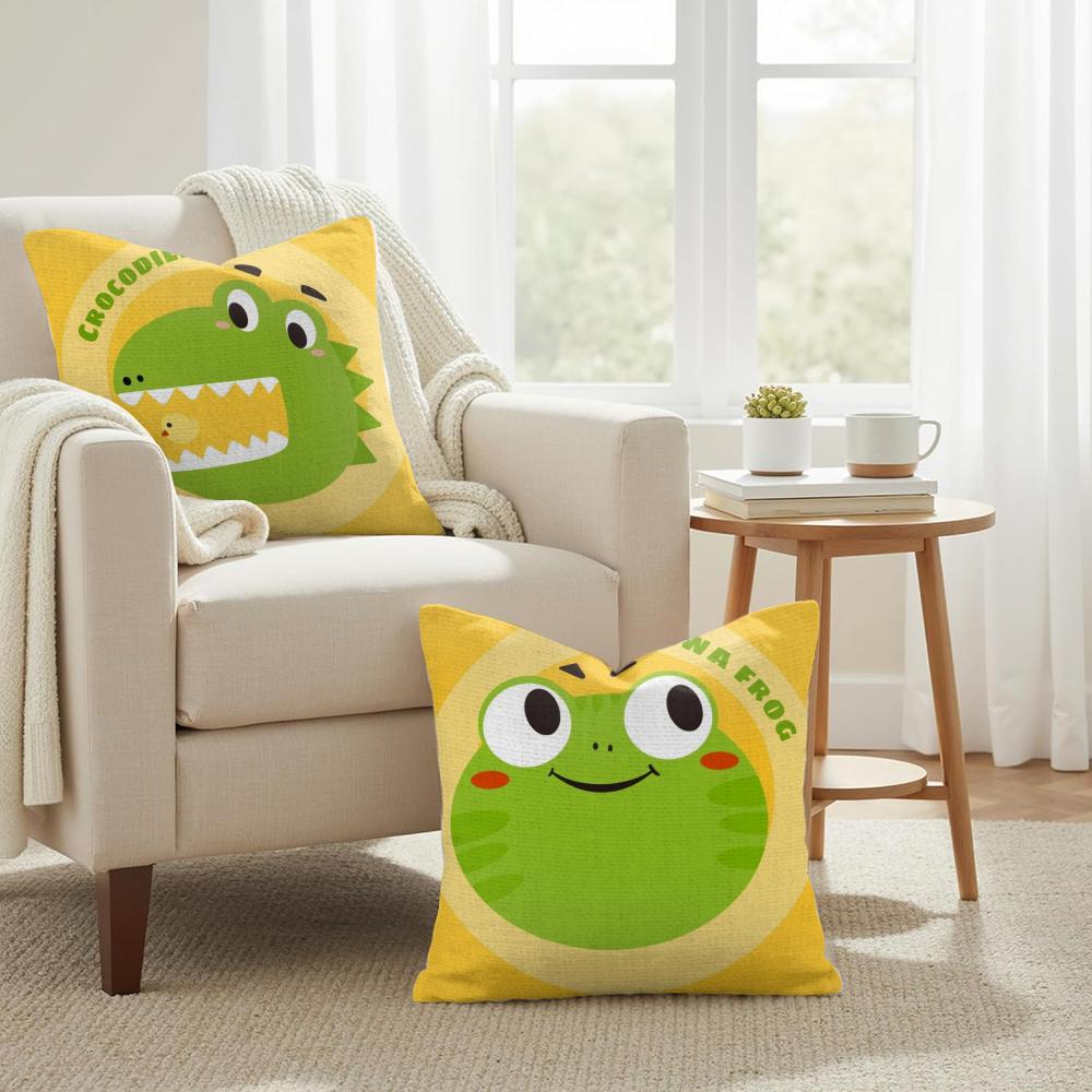 INS Cute Animals Cushion Cover Natural Linen Organic Fabric DoubleSided Printing Couch Pillow Covers Home Decor