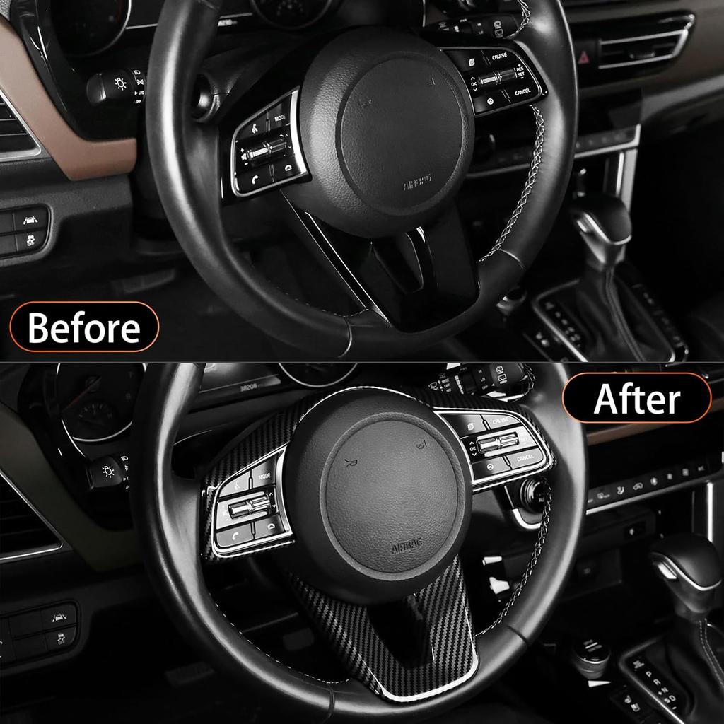 YOUTOOCAR Steering Wheel Cover Trim Compatible with Kia Seltos 2021-2023 Accessories (Carbon Fiber Pattern)