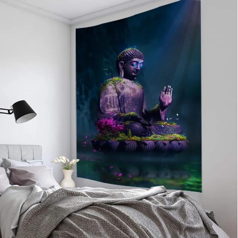 Meditation Tapestry Buddha and Lotus Mandala Sacred Geometric Pattern Meditation Corner and Spiritual Home Decor 100X70CM