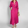 Spring Autumn Polo-neck Elegant Fashion Waist Dress Women Long Sleeve Solid Color Casual Robe Vestidos