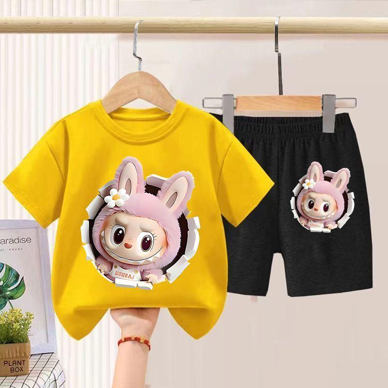 Children's LBB Short-sleeved Two-piece Set, Summer Boys' and Girls' Thin Pure Cotton T-shirt and Shorts Set
