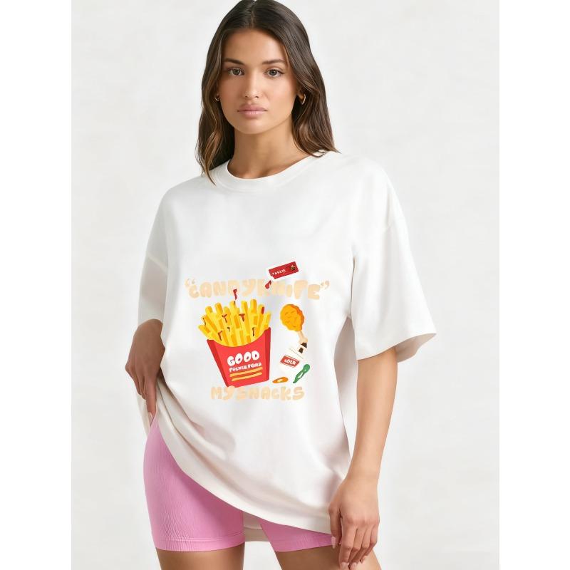 

Oversized T-Shirt Black Candy Knife Fries And Chicken Snacks Print Casual Streetwear For Women Summer Fashion XXXXL белый