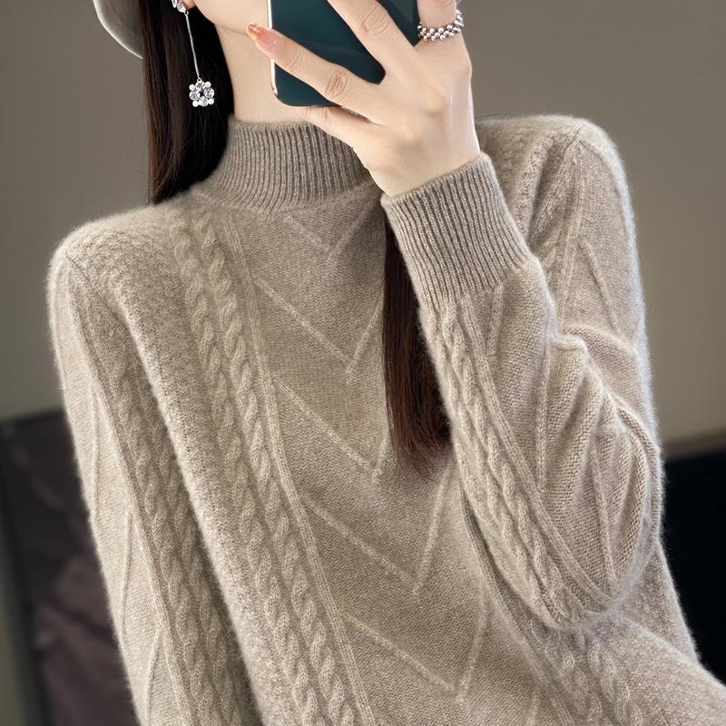 Women's Plus Size High Neck Wool Pullover: Thick Knit Sweater for Autumn & Winter