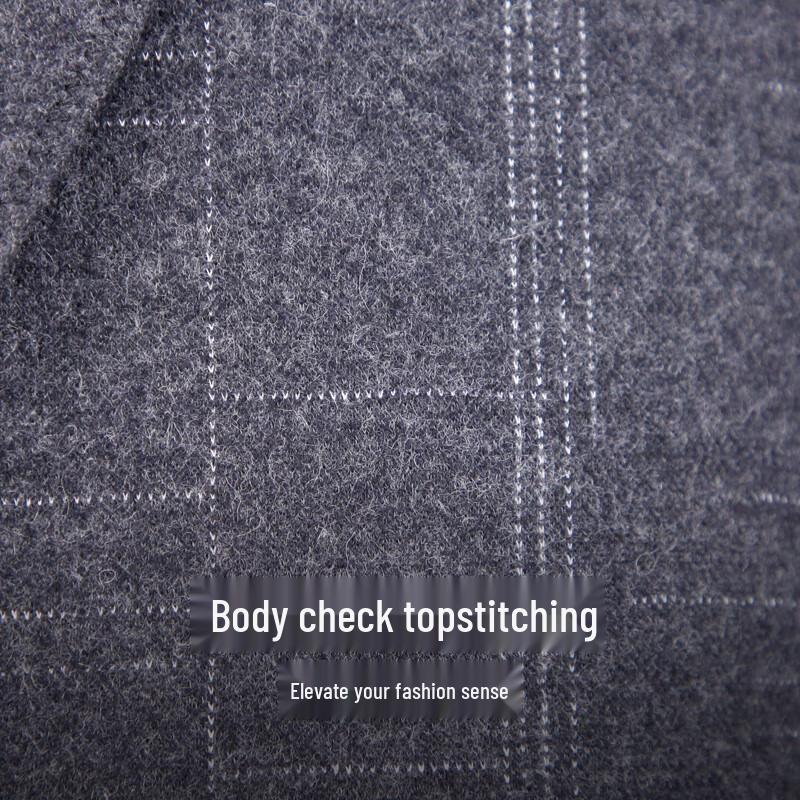 Caizi Men's Mid-Length Plaid Wool Blend Overcoat