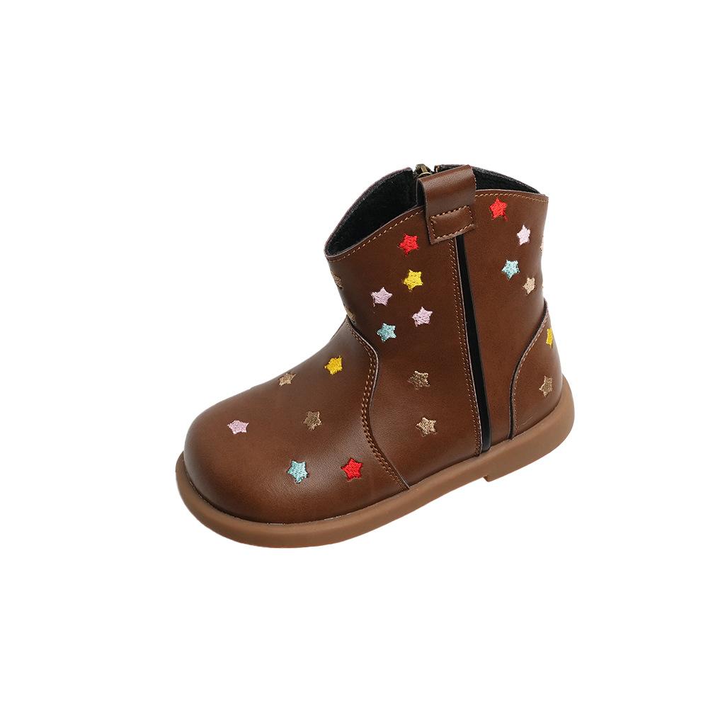 XSHX Retro "Miao Star" Children's Knight Boots Chelsea Leather Boots Boys and Girls Side Zipper 248089