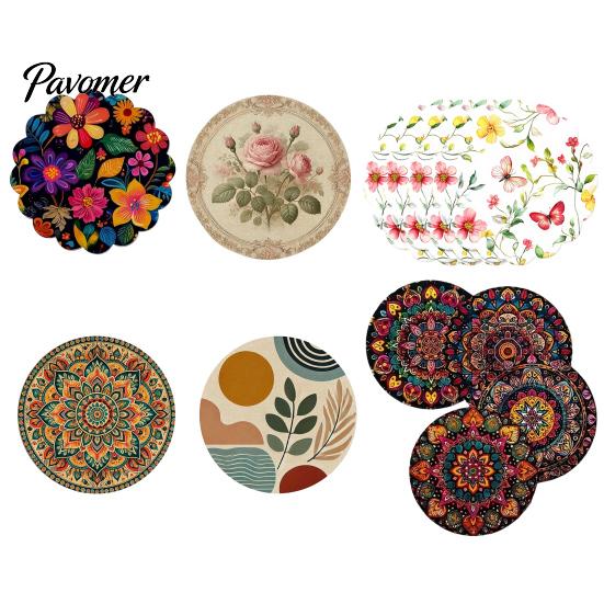 Artistic Oil Painting Style Coasters 4Pcs Nordic Wooden Coasters, Vintage Floral Heat Resistant Drink Mats, Non Proof Dining Table Protectors
