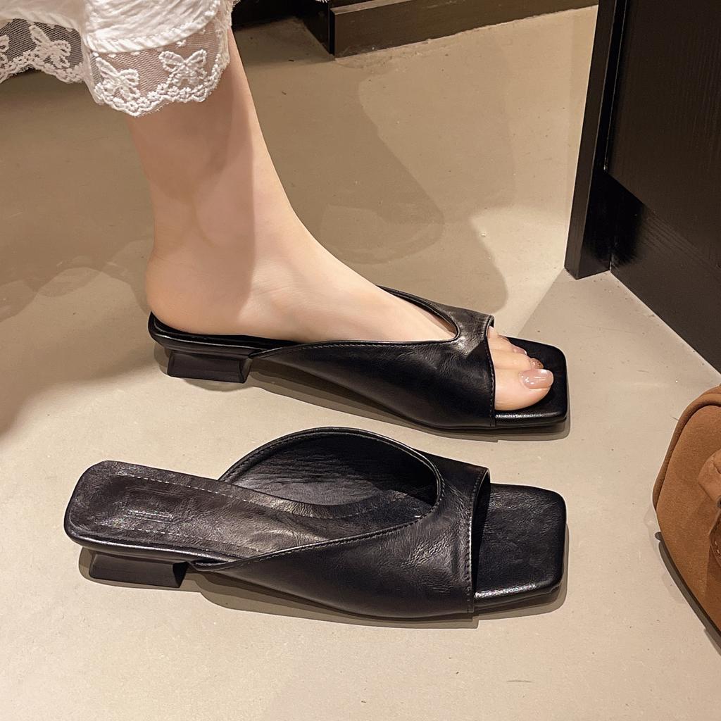 Summer Women High Heels Slippers Square Toe Elegant Sandals 2026 Trend Slippers Open Toe Chunky Dress Shoes Woman Slides Women