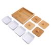 Ceramic Appetizer Serving Plate with Bamboo Tray Cover for Fruits Nuts Desserts (4-Compartment)