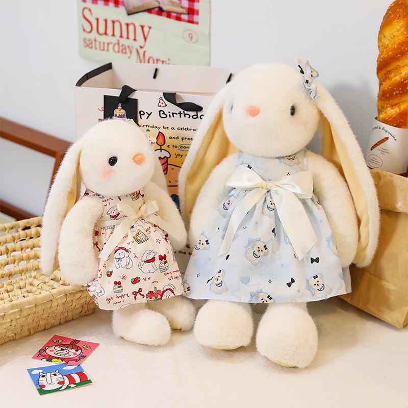 Large Lop-Eared Bunny Plush - Cute Floral Skirt Doll, Soothing Girl's Companion and Pet Healing Toy