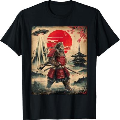 Samurai Bigfoot Japanese UFO Vintage Graphic Ukiyo-e Art T-Shirt