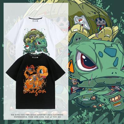 Série Mécanique T-shirt Tendance Bulbizarre Salamèche Carapuce Pikachu Coton Pur Ample Manches Courtes Vêtements