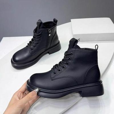 Soft Leather Shoes, Thick-soledNew Women's Single Boots with Fleece Warmth Short Boots