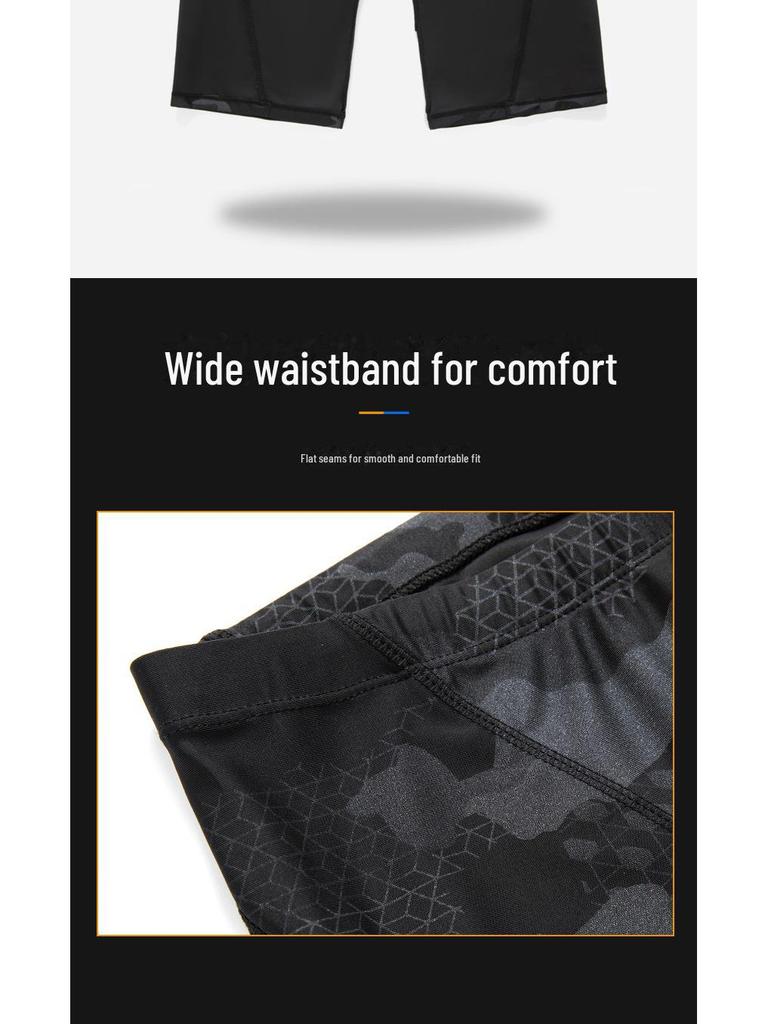 Men's Long Camouflage Swim Trunks & Cap Set - Quick-Drying, Breathable, Conservative Fit