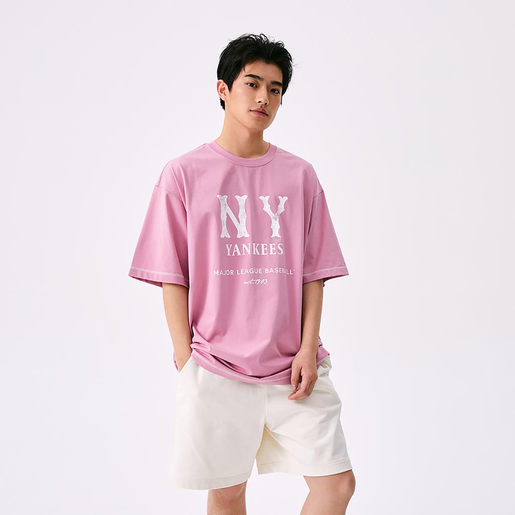 New MLB New York Yankees Basic Collection SS25 T Shirt Unisex Pink 3ATSB1153-50PKP