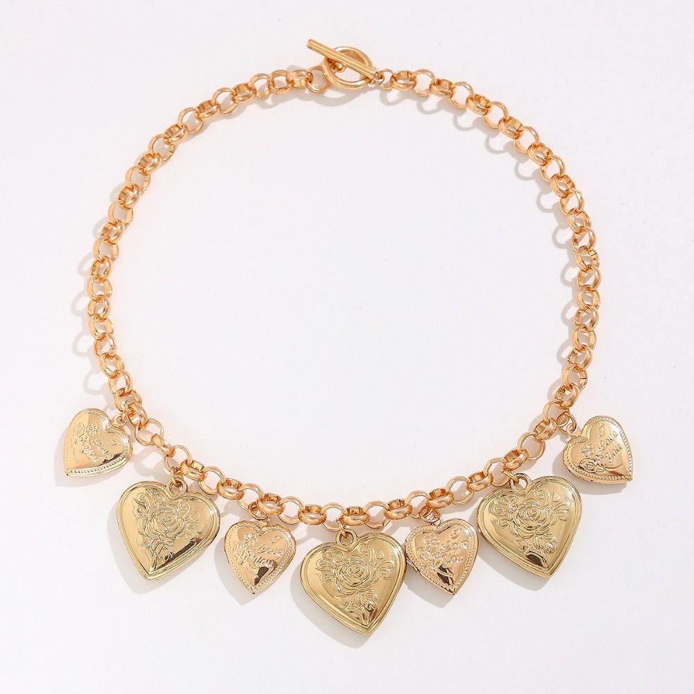 Stereoscopic Metal Heart Bracelet Elegant Vintage Jewelry Fashion Heart Pendant Necklace  Party