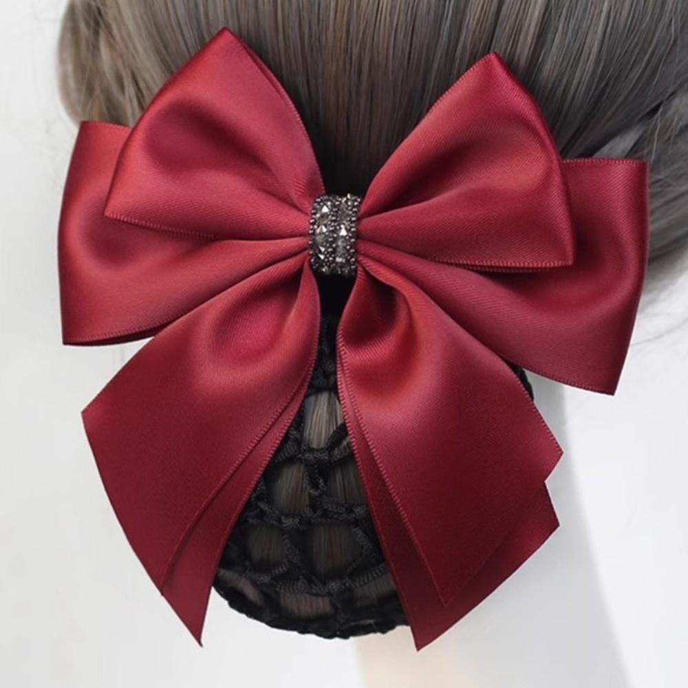 Elegant Bowknot Net Bun Hair Cover Multiple Colors Net Bun Snood Spring Clip  Vocational Work