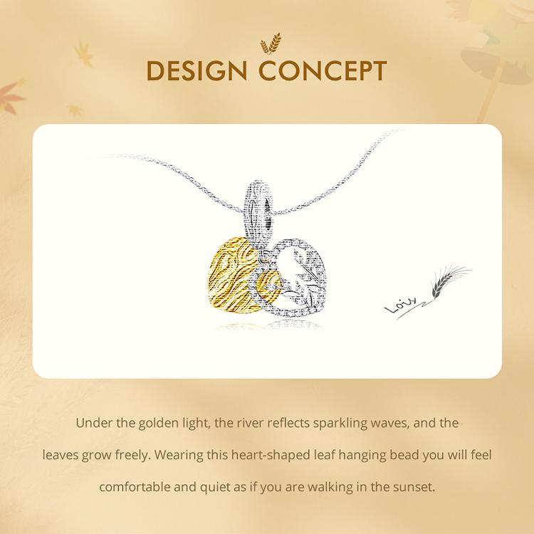 Bamoer 925 Sterling Silver Heart-shaped Leaf Pendant Fit for Women DIY Bracelet & Bangle Plated Gold Heart Charms Fine Jewelry