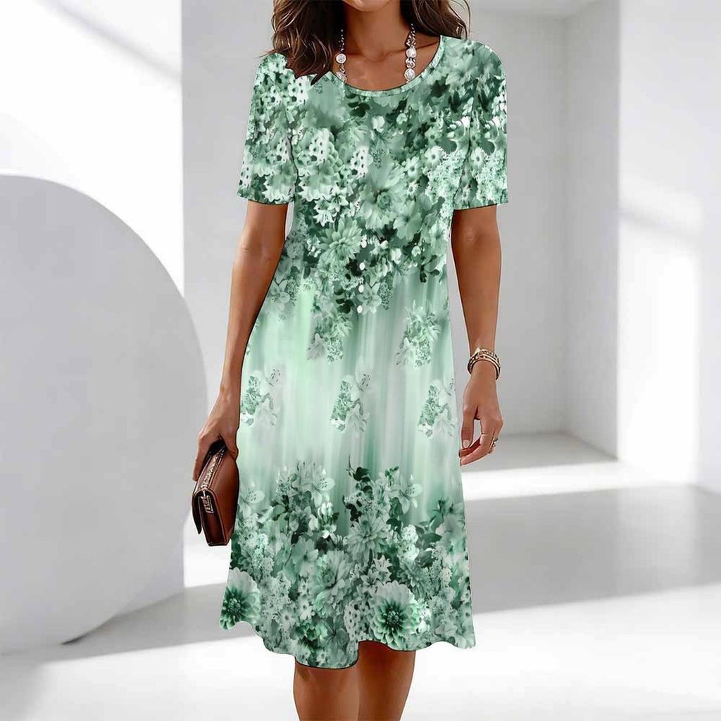 Women's Fashion Graceful Beautiful A Bud Just Ready To Burst Summer Spring Short Sleeve O-Neck Casual Dresses
