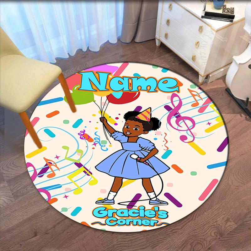 Custom Name Gracie's Corner Printed Round Rug Carpet Chair Rug Area Rug Entryway Doormats,for Office Chair Living Room Bedroom Kitchen Room.