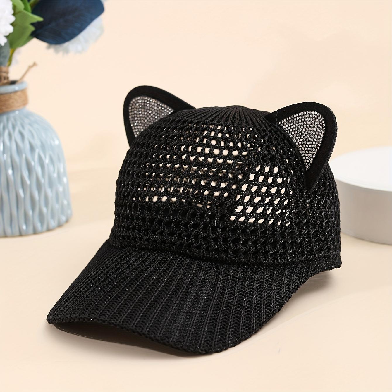 

Mesh-Accent Cat-Ear Baseball Cap — Cute & Trendy Women s Summer Hat featuring a Lightweight, Breathable, and Openwork Design Adjustable чорний