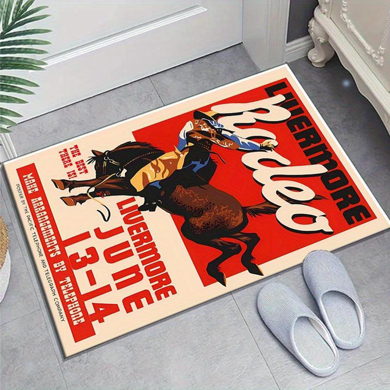Crystal Velvet Cowboy Printed Area Rug for Bedroom And Living Room Home Decoration, Non-Slip Mat for Bedside.